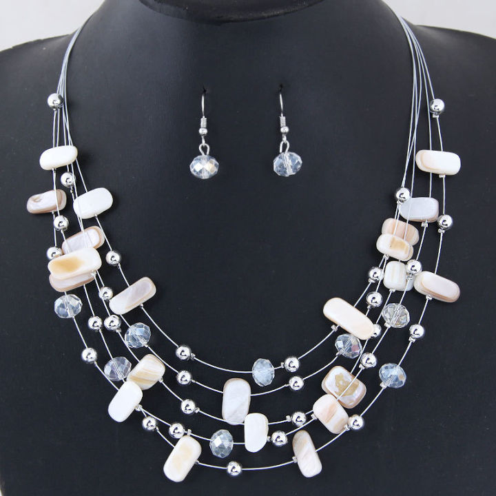 AliExpress%20wish%20exaggerated%20versatile%20crystal%20turquoise%20shell%20mix%20multi-layer%20necklace%20earrings%20set%20women's%20jewelry%20-%20Image%205