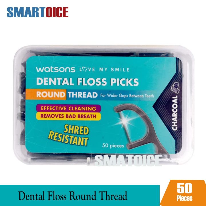 Watsons Charcoal Round Thread Dental Floss Picks Upgraded With Tongue Cleaner 50 Picks