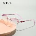 Ahora Rimless Riamond Cutting Reading Glasses Women Anti Blue Light Computer Eyeglasses Female With Diopter +1.0 1.5 2.0 2.5 3.5.