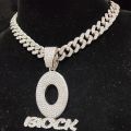 Men Women Hip Hop BLOCK Pendant Necklace Full Crystal Cuban Chain HipHop Letter Necklaces Fashion Charm Jewelry Gifts.