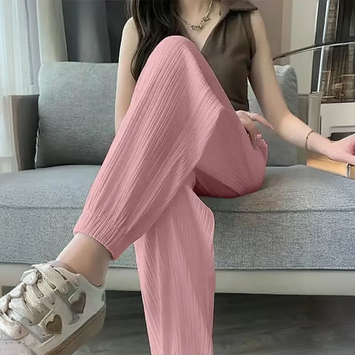 Ladies Summer Casual Ankle Length Harem Pants Cotton Crepe Streetwear