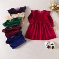 Autumn Solid Color Single-sided Velvet Dress for Baby Girls, Soft and Versatile Children's Wear, Suitable for Party.