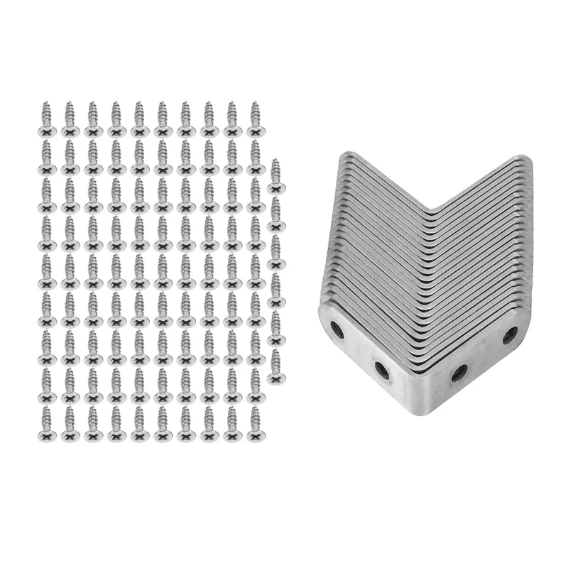 40-Pack Stainless Steel L Corner Brace – 0.79" X 0.79" Small Right Angle Brackets With 120 Screws For Wood Furniture, Chairs, Drawers & Cabinets
