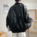 Jackets Men Pu Leather Retro Pockets Loose Korean Style Trendy Outwear Plus Size Cargo Tactical Daily Handsome All-match Clothes. 