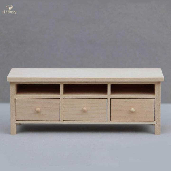 1:12%20Dollhouse%20Furniture%20Mini%20TV%20Cabinet%20with%20Drawers%20TV%20Stand%20Unpainted%20for%20Accessory%20-%20Image%206