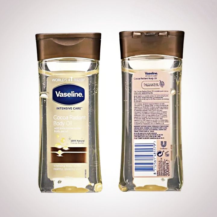 Vaseline Intensive Care Cocoa Radiant For Glowing Skin Body Gel Oil Body Oil Made with 100% Pure Cocoa Butter + Replenishing Oils - 200ml