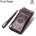 Royal Bagger Long Wallet for Men Cow Leather Fashion RFID Clutch Bags Zipper Coin Purse Business High Capacity Multi-Card Card Holder. 