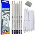 Artline Set Of 6 Sketch Pencils + Blending/Smudging Stumps Set Of 6 (Size 1 To 6) And One Kneadable Eraser For Graphite And Charcoal Pencils - Mechanical Pencil. 
