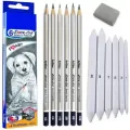 Artline Set Of 6 Sketch Pencils + Blending/Smudging Stumps Set Of 6 (Size 1 To 6) And One Kneadable Eraser For Graphite And Charcoal Pencils - Mechanical Pencil.