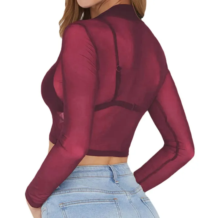 Transparent%20Mesh%20Tops%20Women%20Blouse%20T%20Shirt%20See%20Through%20Long%20Sleeve%20Sheer%20Slim%20Turtleneck%20Shirts%20Crop%20Tops%20for%20Women%20Tunics%20-%20Image%204