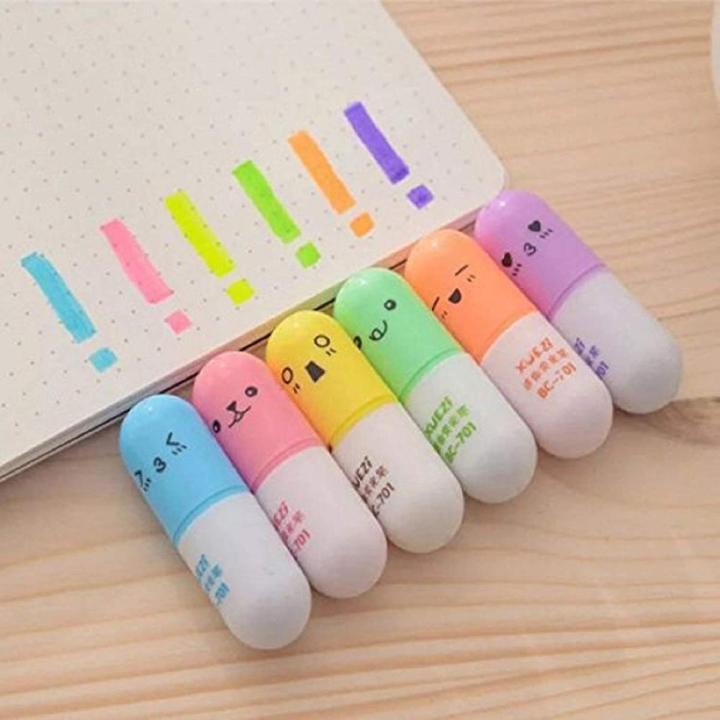 6pcs/set Cute capsulee highlighter naughty expression bright watercolor coloring pen Pilll highlighter marker