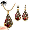 Carat 3Pcs Rhinestone Earrings Jewelry  Gemstone Peacock Pendant Fashion Necklace. 