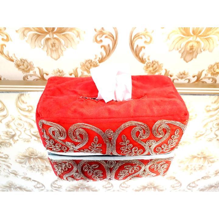 Tissue Box Holder/Cover Made By Pakistani Velvet Measurement Length 9.5 Inch Wide 5 Inch-Multicolored