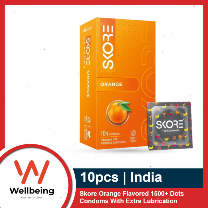 Skore Orange Flavored 1500+ Dots Condoms for Men With Extra Lubrication | 10pcs Pack | India