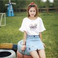 100%Cotton Short-SleeveTT-shirt Women's Korean-Style Fashionable Students All-Matching Summer New LooseinsRuffled Top.
