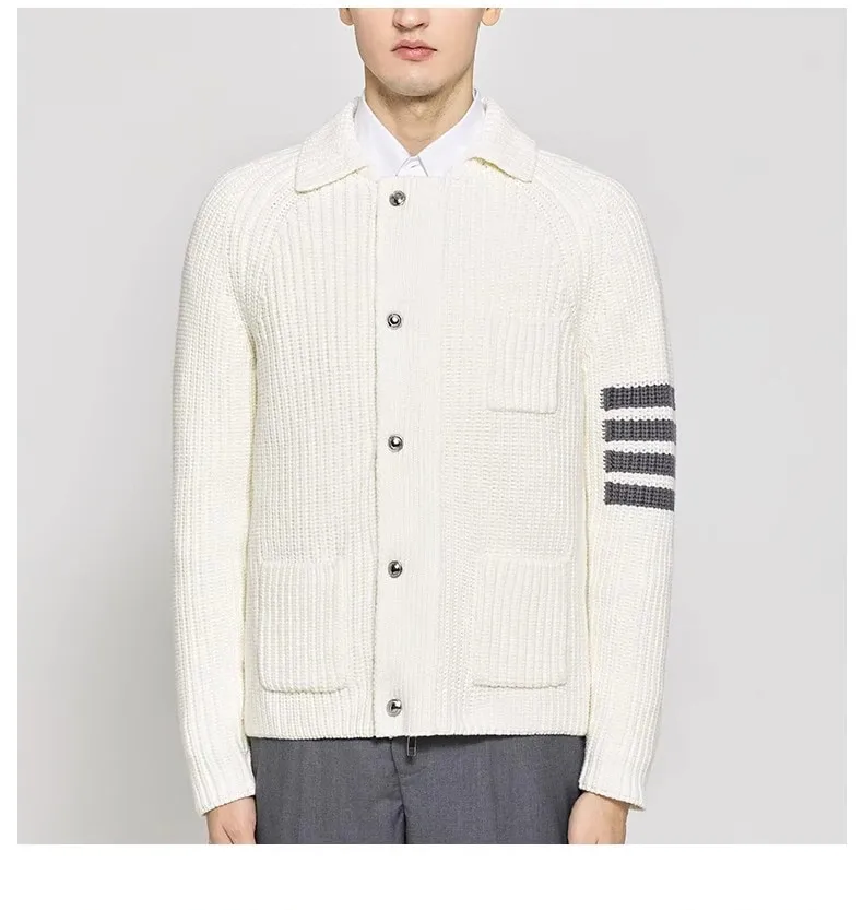 TB THOM Men Cardigan Polo Sweater High Quality Cotton Business
