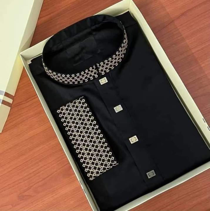 New Collection-Premium Quality Fashionable Cotton Black Panjabi for Men