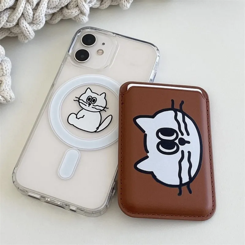 Cute Cat Card Holder Accessories For Magsafe Magnetic Wireless