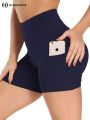 HIGHDAYS Solid Biker Shorts For Women With Pocket High Waist Fitness Workout Shorts Push Up Gym Yoga Pants Csual Sweatpant. 