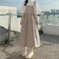 Preppy Style Suspender Skirt Outfit Girls' Summer Korean Style Loose All-Matching Slimming Mid-Length Strap Dress Fashion. 