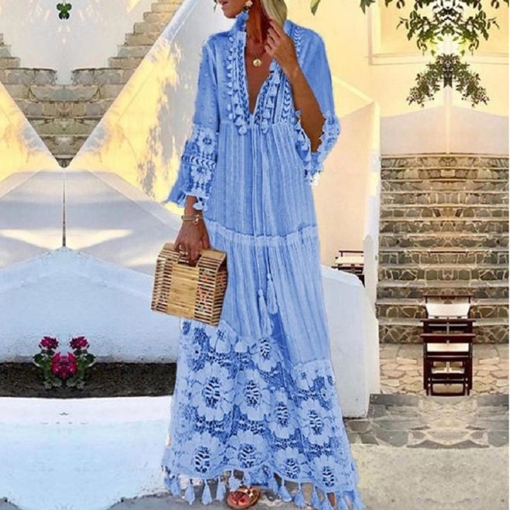 bohemian%20maxi%20dress%20large%20size%20dress%20bohemian%20style%20collar%20lace%20dress%20season%20solid%20color%20v%202022%20fall%20vestidos%20tassel%20ladies%20-%20Image%204