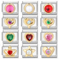 Shiny Colorful Zircon Love Heart Crown Star Accessory Fit 9mm Italian Charm Links Bracelet Stainless Steel DIY Making Gifts.