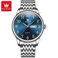 "Olevs 5535S Silver Stainless Steel Analog Wrist Watch For Men - RoyalBlue & Silver ". 