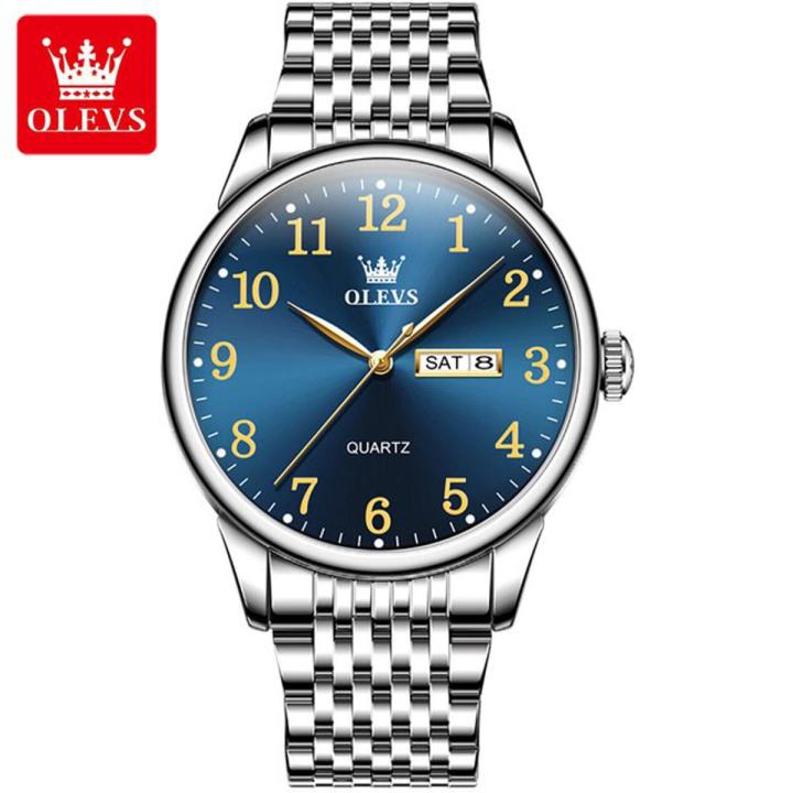 "Olevs 5535S Silver Stainless Steel Analog Wrist Watch For Men - RoyalBlue & Silver "