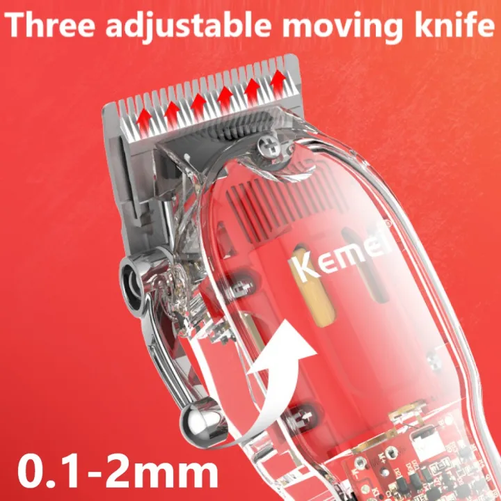 Kemei%20Rechargeable%20Hair%20Cutting%20Machine%20Barber%20Shop%20Fade%20Hair%20Clippers%20Cordless%20Trimmer%20Transparent%20Cover%20Red%20Base%20KM-1761%20246%20-%20Image%202
