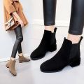 Nubuck Boots Women's Mid Heel 2022 New Block Heel Martin Boots Round Toe Women's Chelsea Boots Slip-on Mom Shoes.