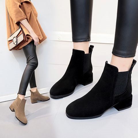 Nubuck%20Boots%20Women's%20Mid%20Heel%202022%20New%20Block%20Heel%20Martin%20Boots%20Round%20Toe%20Women's%20Chelsea%20Boots%20Slip-on%20Mom%20Shoes%20-%20Image%202