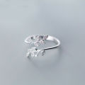 925 Sterling Silver Korean Zircon Leaf Shape Ring Female Index Finger Retro Fashion Handmade Jewelry Couple Gift. 