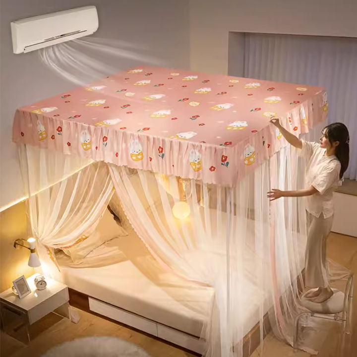 YanYangTian Cartoon Square Mosquito Net Bed Canopy Tent Girl kids bedroom  Protective cover single king Large space