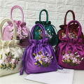 Portable Top-Handle Bags Women Flower Embroidered Silk Mini Potli Bag Chinese Style Females Handbags Retro Drawstring Shopping Handbag. 