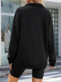 Women Pullover Sweatshirts Solid Color Casual Loose Long Sleeve 1/3 Zip T-shirt Tops Autumn Streetwear.