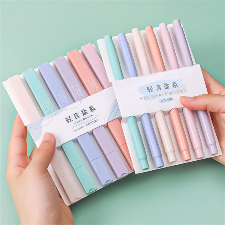 6PCS Double Tip Highlighter Pens Kawaii Candy Color Manga Markers Pastel highlighter set Stationery