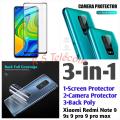 3 in 1 Screen Camera Back Protector Combo for Xiaomi Redmi Note 9 Series Tempered Glass 1mm Full Edge. 