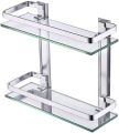 Tempered Glass Shelf Double-Layer Glass Bathroom Rack Wall Mounted Bracket Glass Bathroom Shower Organizer Shampoo Holder for Bathroom Home Kitchen. 