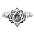 Unique Design Lotus Flower Rings For Women Vintage Silver Color Fashion Jewelry Retro Style Pear Zircon Ring Anniversary Gift. 