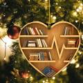 Heart Shaped Bookshelf Christmas Tree Pendant Reading Christmas Ornaments 2023 for Book Lovers.