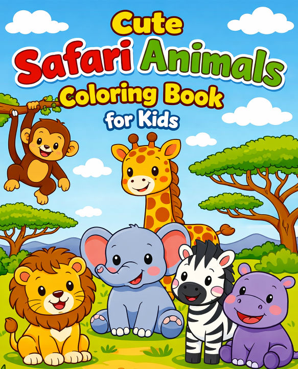 Cute Safari Animals Coloring Book for Kids | 60 Fun & Simple Coloring ...