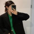 86 Design Sense Niche Long-Sleeved Shirt 2022 Autumn and Winter Korean Style POLO Collar Loose Mid-Versatile Long Sleeve Shirt Coat for Women. 
