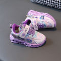 Disney Girls' Casual Shoes Led Light Shoe Leather Fashionable Children's Sports Frozen Princess Elsa Pink Purple Shoes Sneakers. 