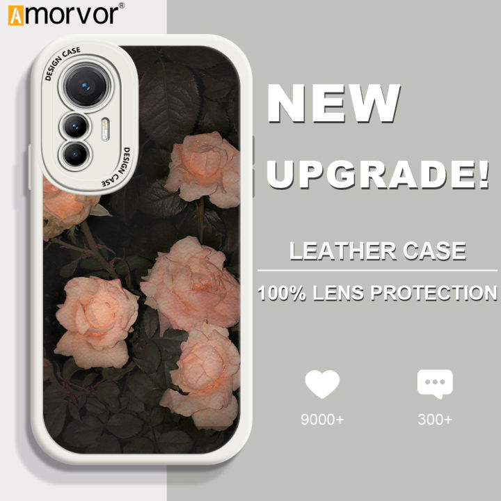 AMORVOR%20for%20Xiaomi%2012%20Lite%205G%20Back%20Cover%20Pink%20Rose%20PU%20Leather%20Case%20Soft%20Silicone%20Edge%20Mobile%20Cover%20-%20Image%202