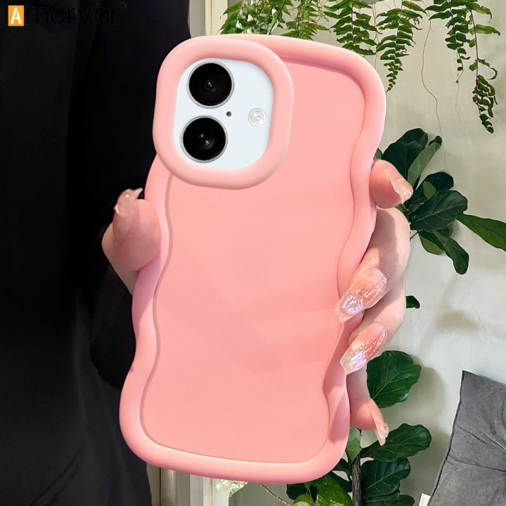 AMORVOR for iPhone 16 Pro Max 16 Plus Back Cover Luxury Macaron Wave Soft Silicone Phone Case
