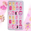 120pcs/Set Cartoon Design Children Nails Art Girl Convenient Wearable Stick On False Nails Tips Cute Press On Nail Strips.