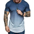 Summer Fashion Men Gradient Color Short Sleeve Round Neck T-Shirt Slim Fit Top.