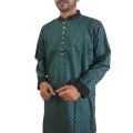 Bottle Green Panjabi for Men_Exclusive Indian Punjabi with Silver Button and Black Sleeves.