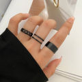 Women 3pcs Set Black Color Wide Rings Smooth Twisted Hollowed Out Simple Ring Jewelry. 