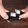 Black Braided Leather Bracelet Men Stainless Steel Magnetic Clasp Male Wristband. 